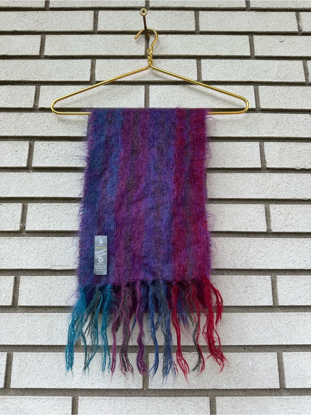 Royal Scot Mohair Wool Scarf Purple Teal Fringe UK Fuzzy Indie Sleaze Luxe - Picture 2 of 9